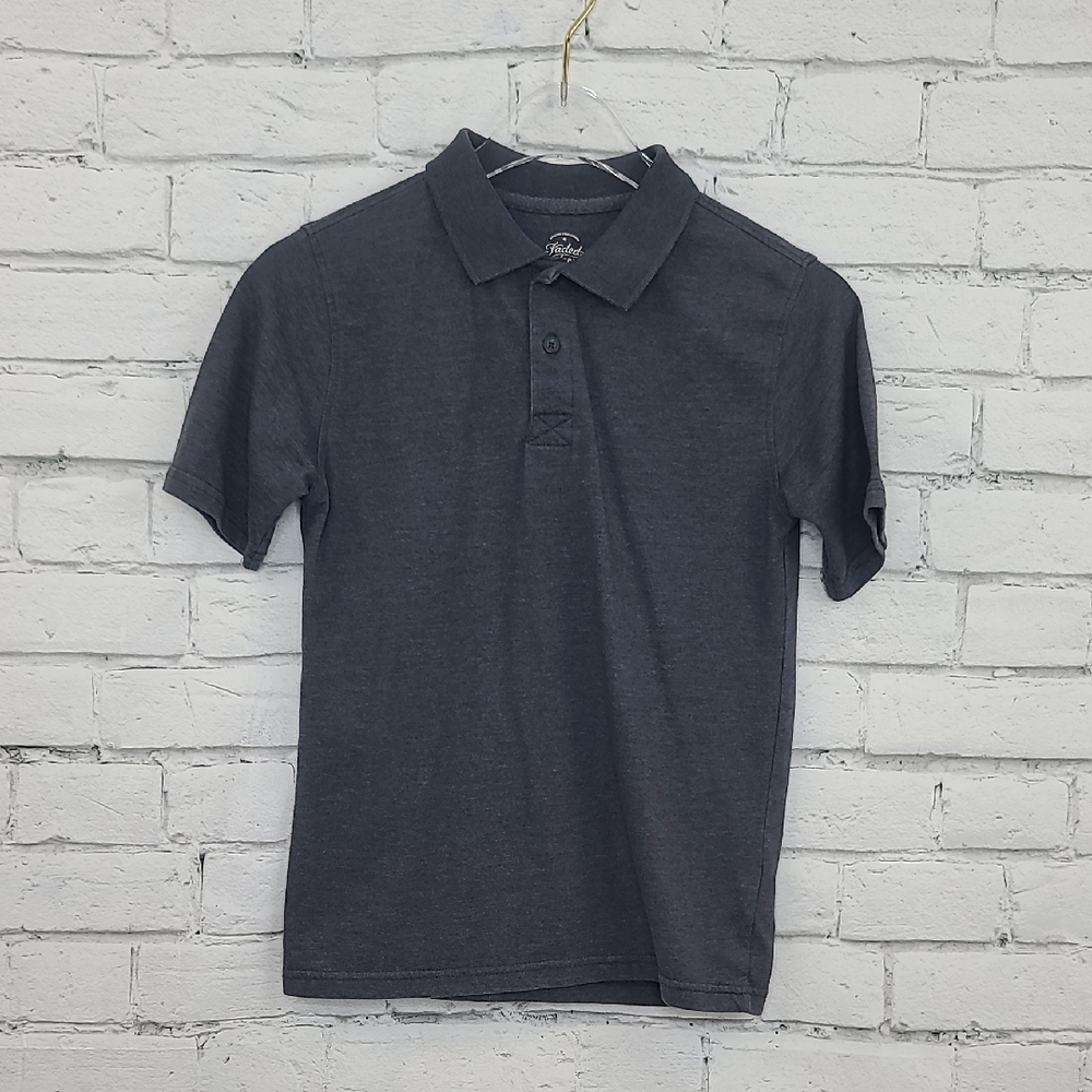 Faded Glory Boys' Cotton Blend Collard Short Sleeve Preppy Polo Shirt Solid Gray